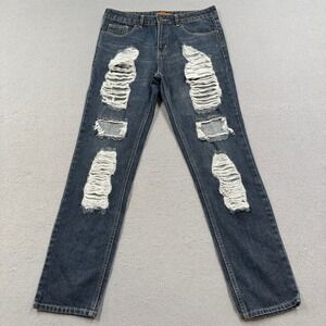 BUM 1992 Jeans Women's 32 Blue Denim Straight Leg Ripped Distressed Shredded Y2K